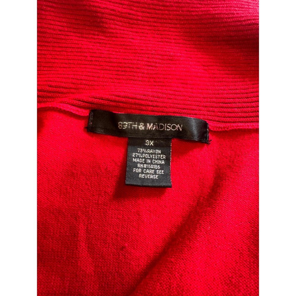 89th & Madison Red Open Front Cardigan Ribbed Draped Hem 3/4 Sleeve Plus Size 3X - Picture 4 of 7